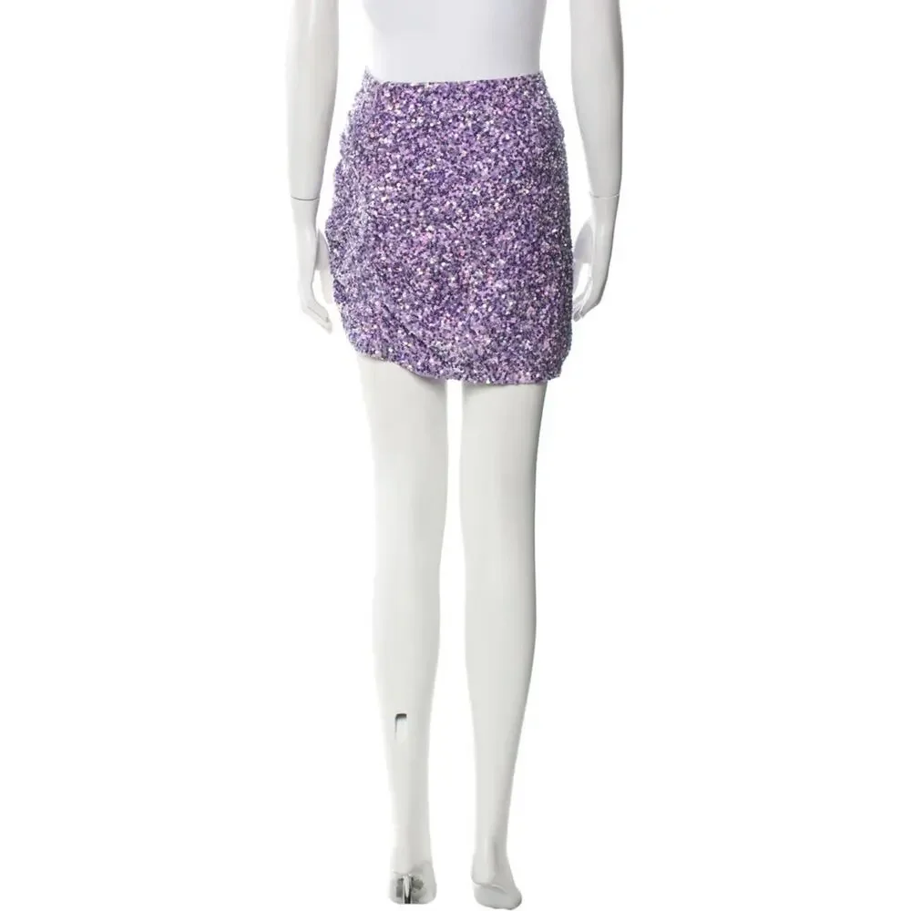 Retrofete Celestia Purple Sequin Embellished Ruched Mini Skirt Size Medium